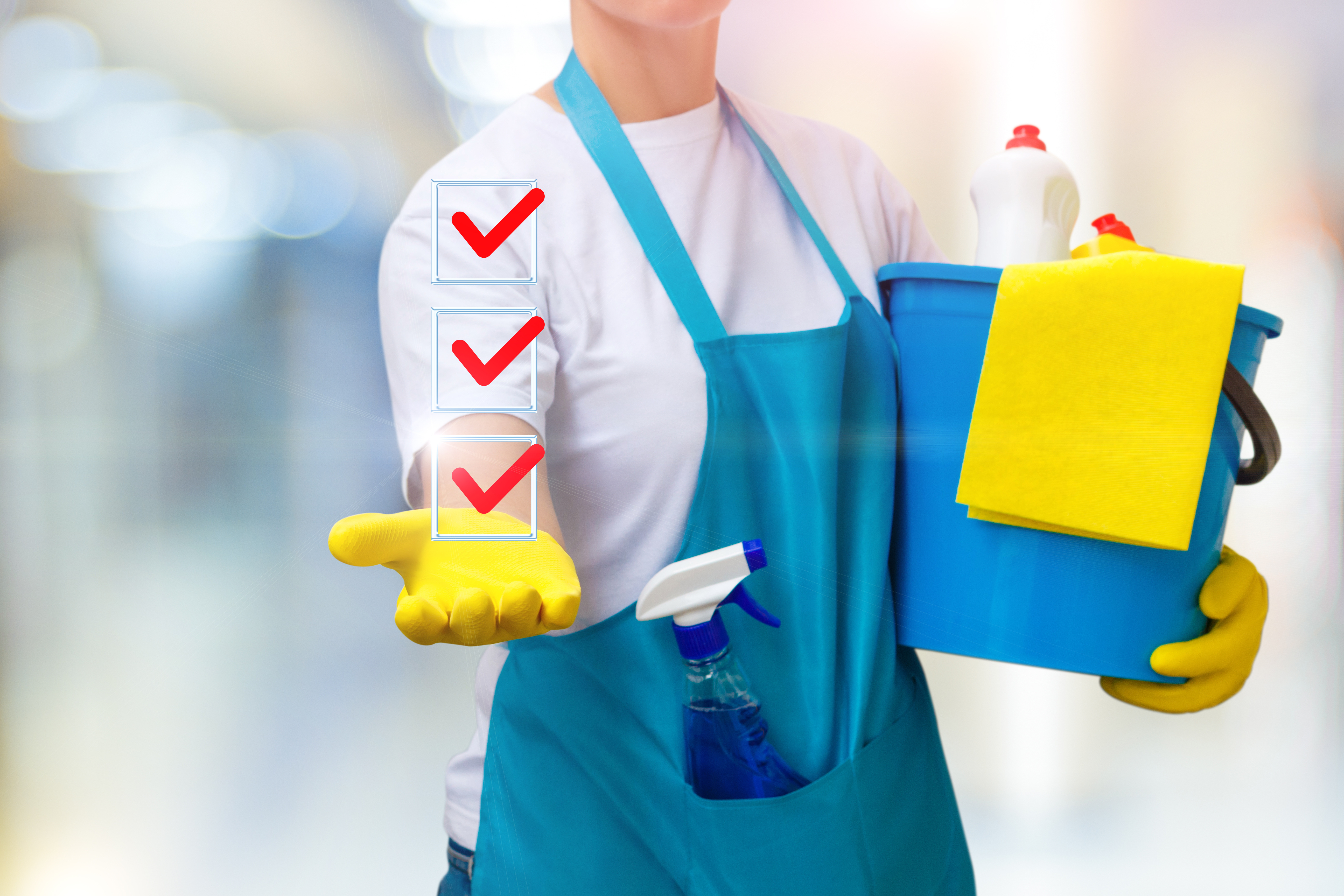 Professional cleaner with supplies